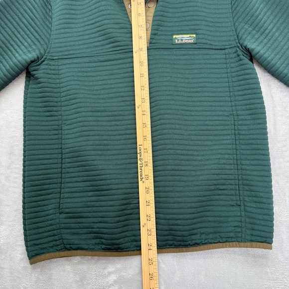 L.L. Bean Airlight Sweater Men Small Green Knit Slightly Fitted 1/4 Snap Button - Picture 5 of 8